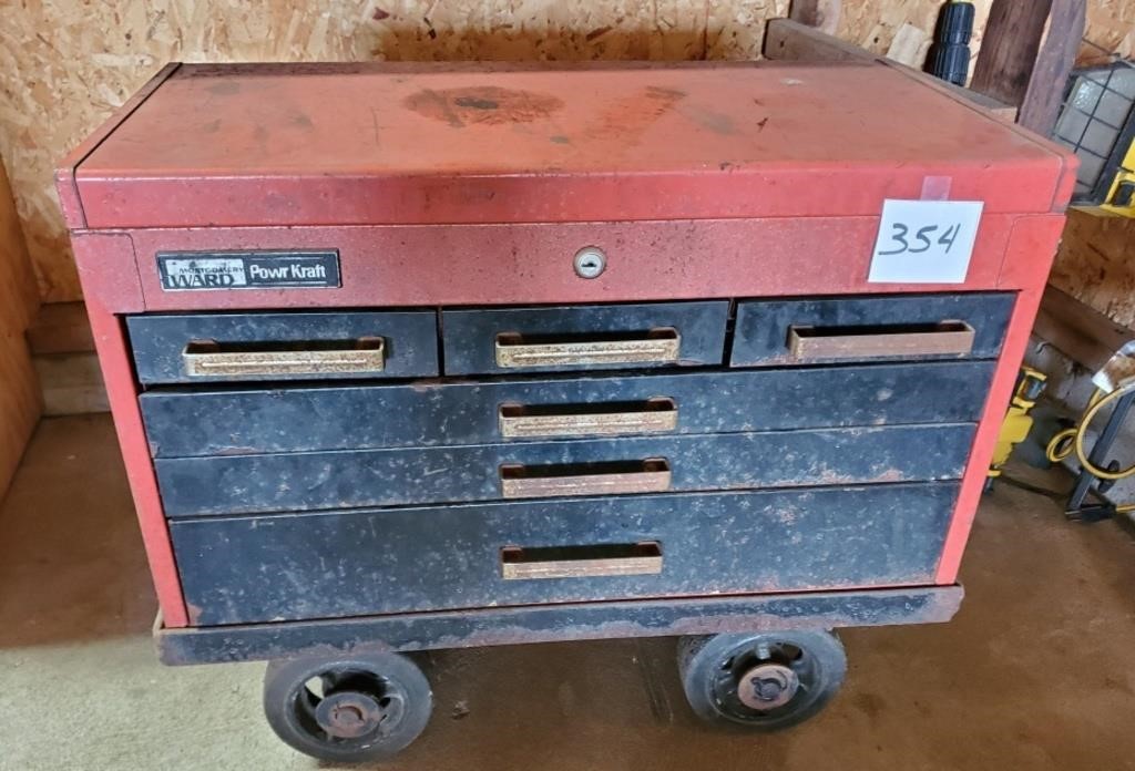 Heavy Montgomery Ward toolbox on cart