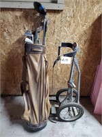 Golf clubs and cart
