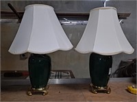Two 26 inch tall alsy green base lamps with