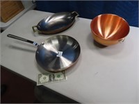 (3) Copper Type Heavy Pans/Bowl Decor~Use