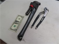 (2 tools) HUSKY 16" Pipe Wrench + 10" Adj Pliers