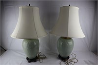 Pair of Porcelain Celadon Lamps 28"