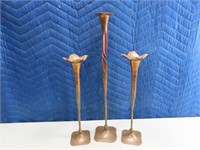 3pc Hammered Copper Artisan CandleSticks 12"/16"