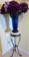 V - FAUX FLOWERS IN BLUE VASE W/ STAND (H14)