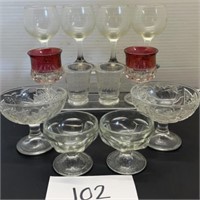 Vintage glass lot; wine glasses & more