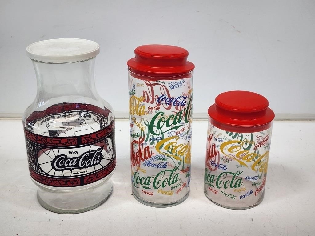 3 Glass Coca-Cola Jars with Lids