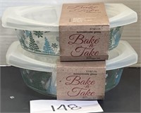 (2) new bake and take dishes w/ lid