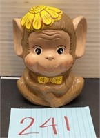 Vintage 1974 Ceramic Monkey Penny Bank W/ A D