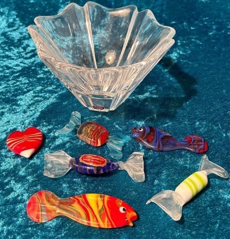 K - MURANO GLASS FISH WITH GLASS BOWL (L28)