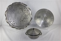 Stamped Aluminum Trays and Lidded Pot