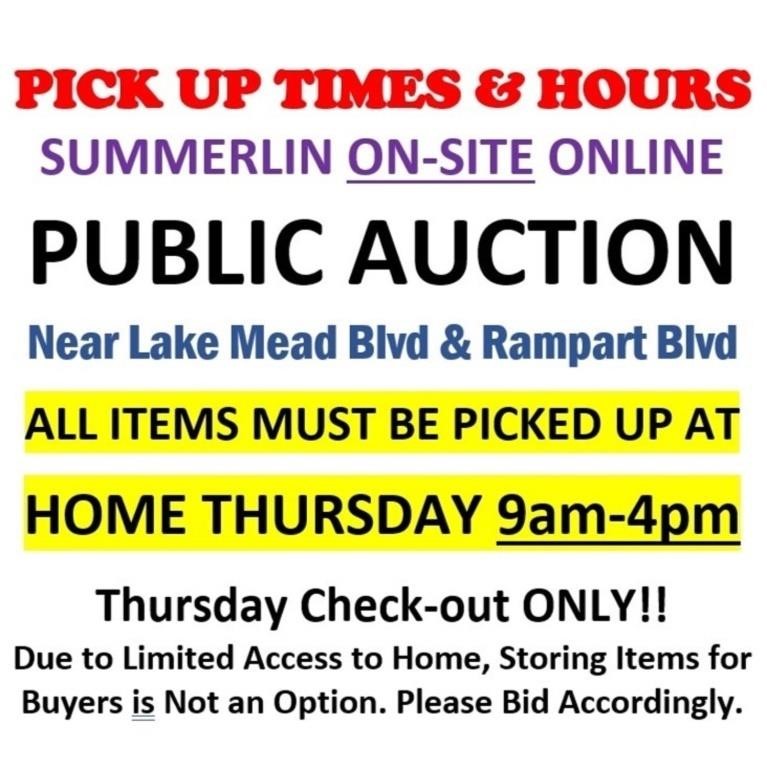 Wed.@12pm - Lake Mead & Rampart Estate Online Auction 4/24