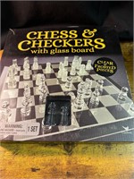 NEW CHESS AND CHECKERS WITH GLASS BOARD