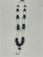 BLACK & WHITE GLASS BEADS NECKLACE 925 CLASP