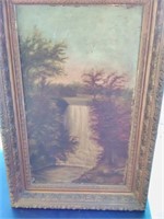 An Oil On Board 19th Century Waterfall - Unsigned