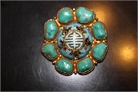Chinese Filigree and Turquoise / Malachite Brooch