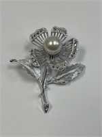 SARAH COVENTRY FLOWER PIN WITH PEARLS & RHINESTONE