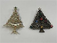 LOT OF 2 CHRISTMAS TREE BROOCHES