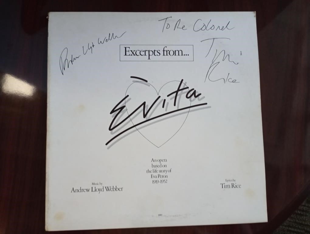 Excerpts from Evita signed by Andrew Lloyd Webber