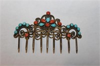 Chinese Coral / Turquoise Silver Hair Ornament