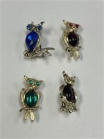 LOT OF 4 FIGURAL OWL PINS