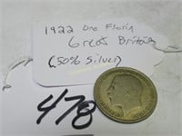 1922 ONE FLORIN GREAT BRITAIN 50% SILVER