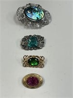 ABALONE FILIGREE BROOCH & 3 OTHER MISC. PINS