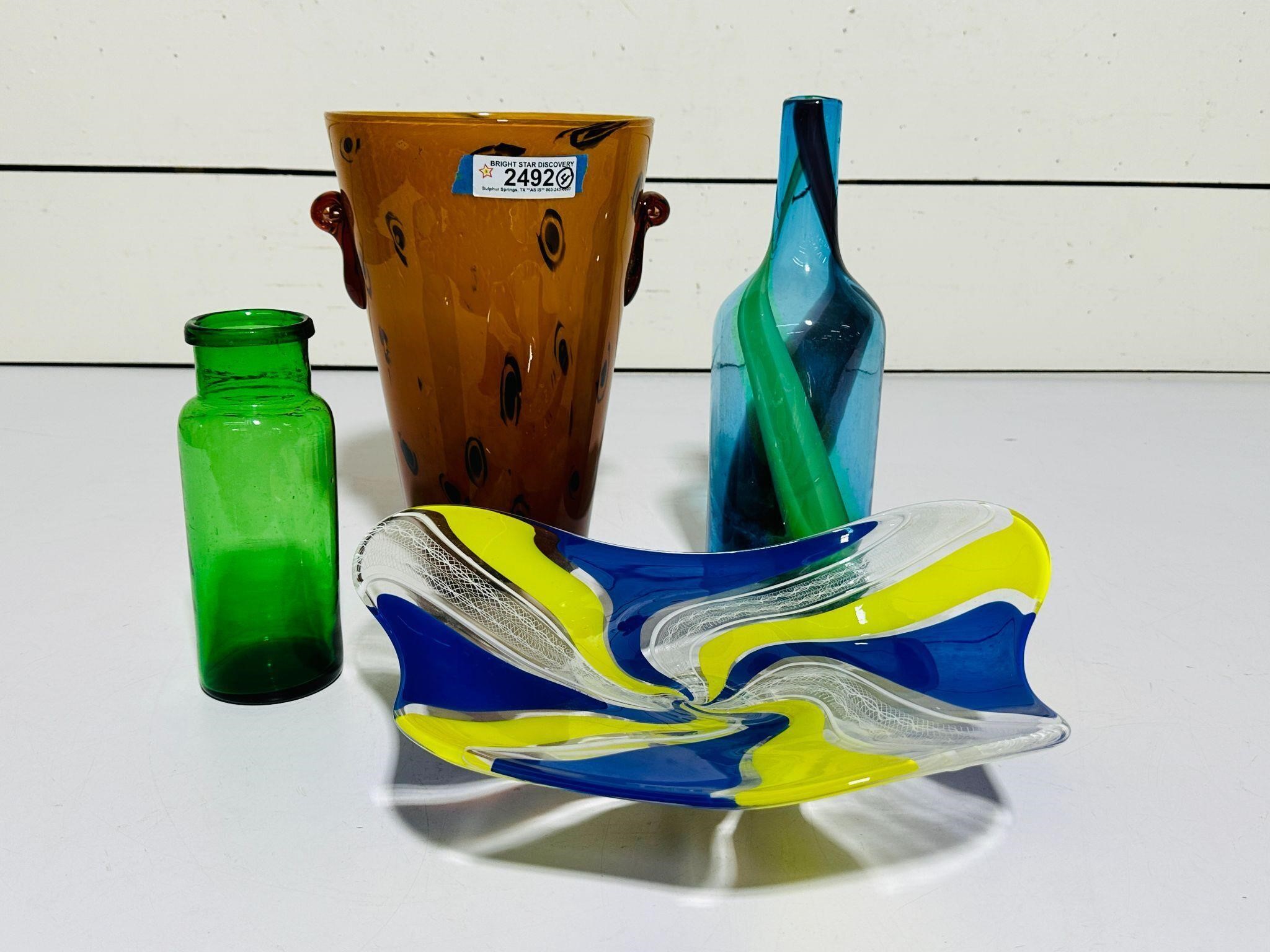 Group Lot  Mid Century Art Glass Pieces