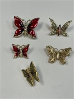 LOT OF 5 BUTTERFLY PINS