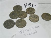 LOT OF 8 BAHT THAILAND COINS CIRC - 1962