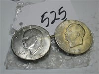 LOT OF 2 EISENHOWER $1 COINS - 1972 & 19