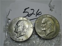 LOT OF 2 EISENHOWER $1 COINS - 1974 & 19