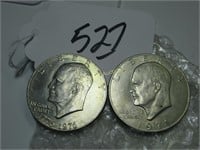 LOT OF 2 EISENHOWER $1 COINS - 1971 & 19
