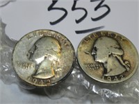 LOT OF 2 SILVER 25 CENT COINS CIRC - 194