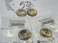 LOT OF 4 UNC 60 25 CENT COINS - 1964-P,