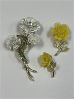 LOT OF 3 FLOWER PINS
