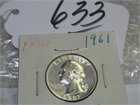 1961-P PROOF SILVER WASH 25 CENT COIN