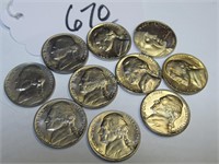 LOT OF 10 JEFFERSON COINS ALL GOOD TO UN