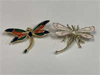 LOT OF 2 ENAMEL DRAGONFLY PINS 1 SIGNED GERRYS