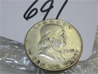 1949-D FRANKLIN 50 CENT COIN GOOD CIRC S