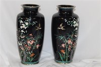 A Pair of Japanese Silverwire Cloisonne Vases