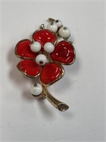 TRIFARI RED & WHITE FLOWER PIN