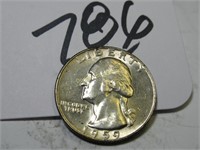 1959-D VG WASHINGTON 25 CENT COIN SILVER