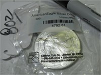 2001 UNC AMERICAN EAGLE SILVER DOLLAR