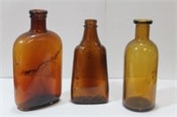Lot of 3 Amber Glass Bottles