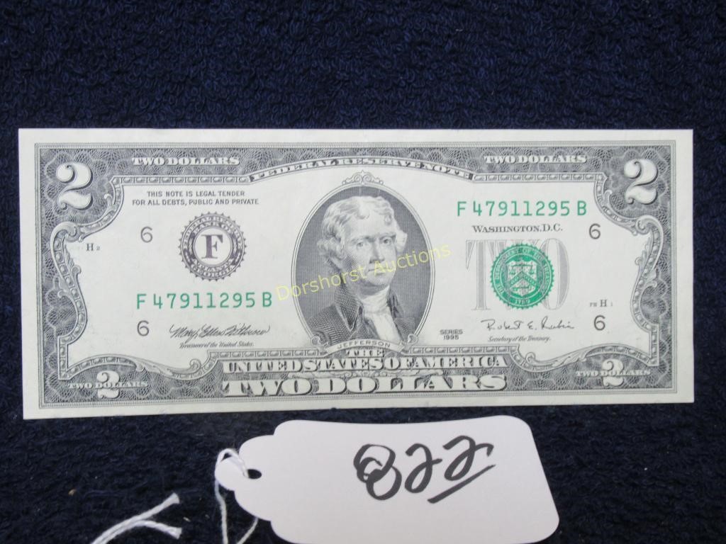 FEDERAL RESERVE 1995 VG TO UNC $2 BILL