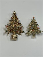 LOT OF 2 CHRISTMAS TREE BROOCHES