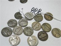 LOT OF 15 JEFFERSON 5 CENT COINS 1941 19