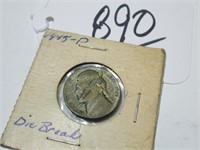 1945-P DIE BREAK JEFFERSON 5 CENT COINS