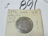 1876 LIBERTY SEATED 25 CNT SILVER GOOD