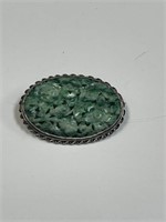 STERLING SILVER OVAL PIN WITH GREEN STONES